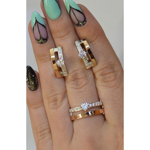 Серебряный набор с золотыми вставками (031)