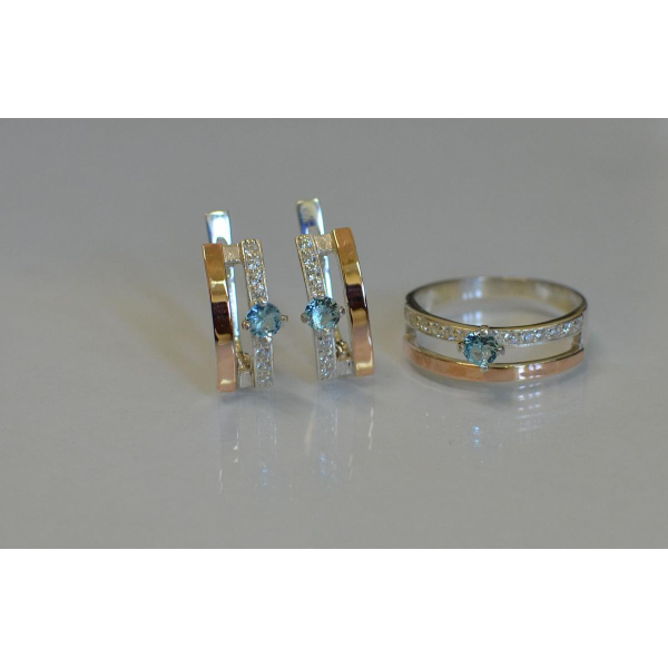 Серебряный набор с золотыми вставками (031)