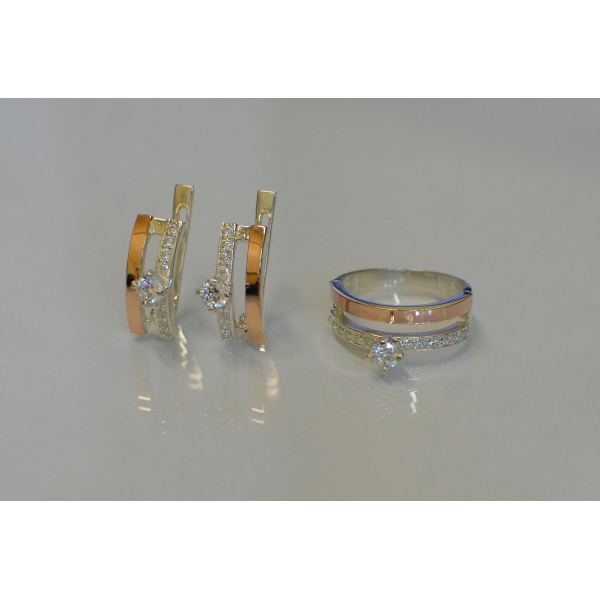 Серебряный набор с золотыми вставками (031)