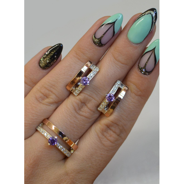 Серебряный набор с золотыми вставками (031)