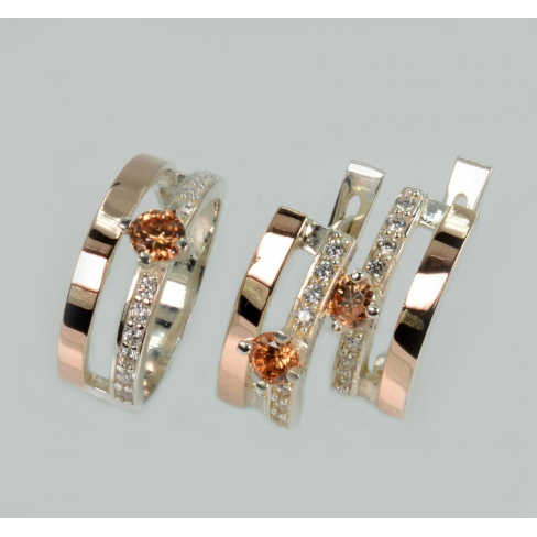 Серебряный набор с золотыми вставками