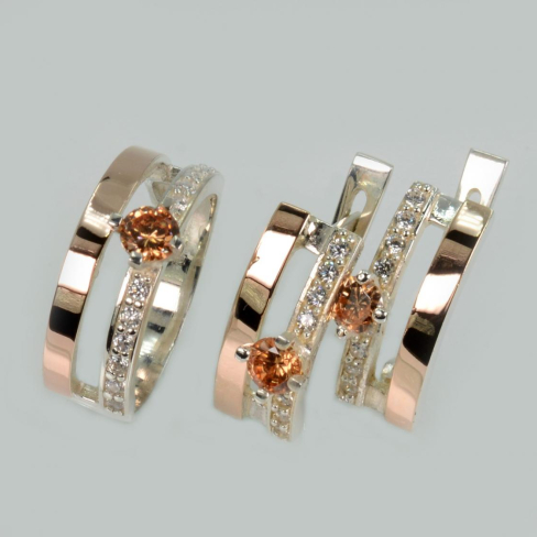 Серебряный набор с золотыми вставками