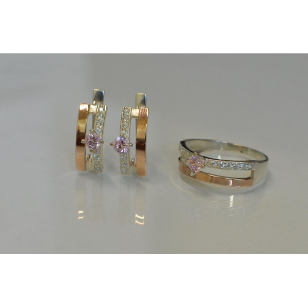 Серебряный набор с золотыми вставками (031)