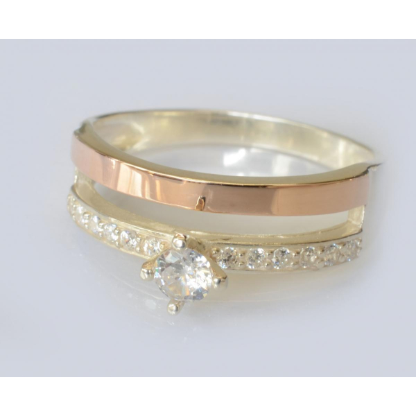 Серебряное кольцо с  накладками из золота (031к)