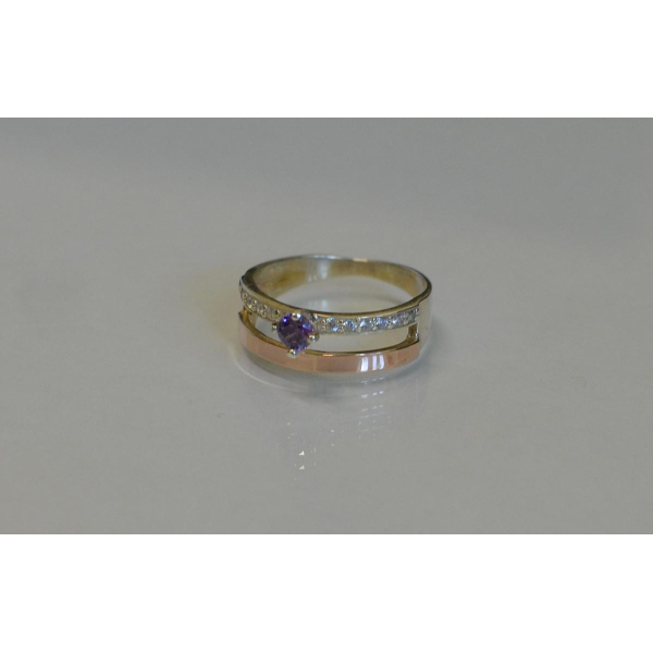 Серебряное кольцо с  накладками из золота (031к)