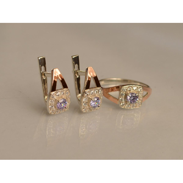 Серебряный гарнитур с золотыми пластинами (032)