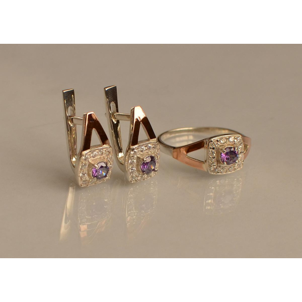 Серебряный гарнитур с золотыми пластинами (032)