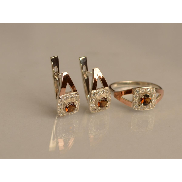 Серебряный гарнитур с золотыми пластинами (032)