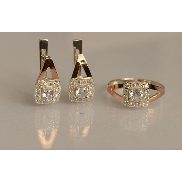 Серебряный гарнитур с золотыми пластинами (032)