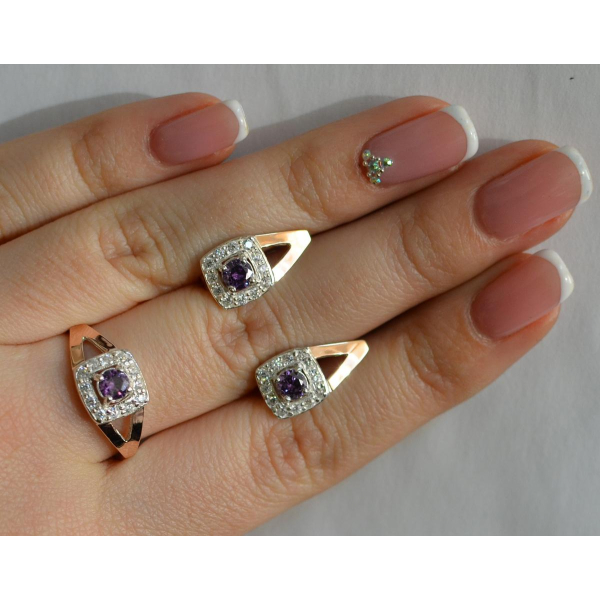 Серебряный гарнитур с золотыми пластинами (032)