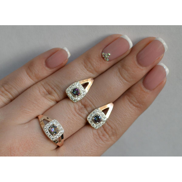 Серебряный гарнитур с золотыми пластинами (032)