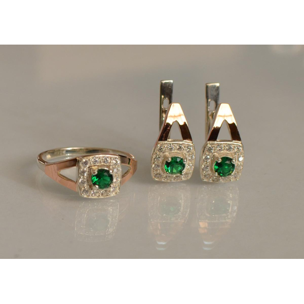 Серебряный гарнитур с золотыми пластинами (032)