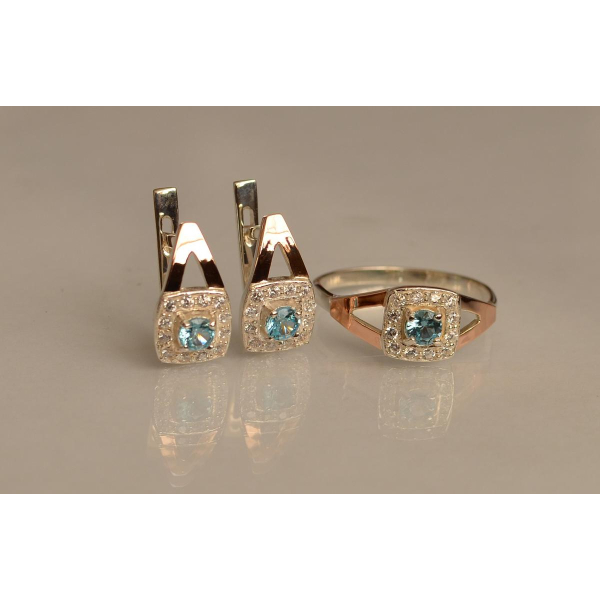 Серебряный гарнитур с золотыми пластинами (032)