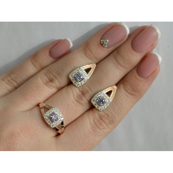 Серебряный гарнитур с золотыми пластинами (032)