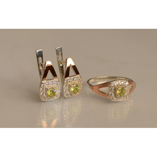 Серебряный гарнитур с золотыми пластинами (032)