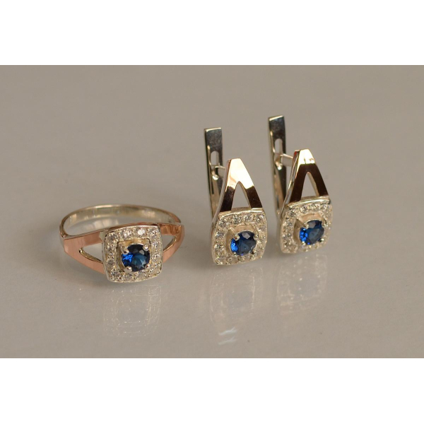 Серебряный гарнитур с золотыми пластинами (032)