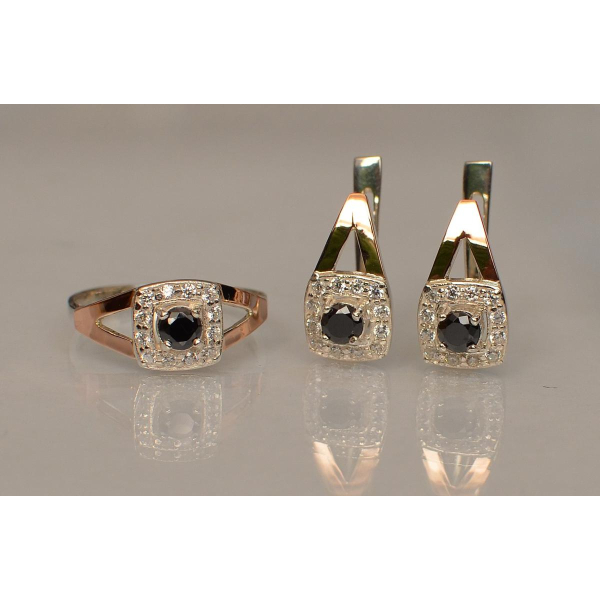 Серебряный гарнитур с золотыми пластинами (032)