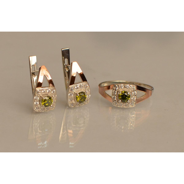 Серебряный гарнитур с золотыми пластинами (032)