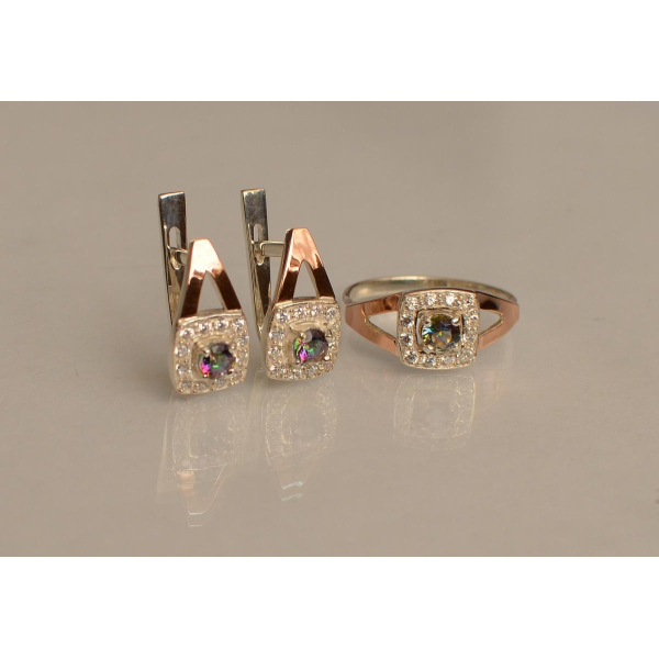 Серебряный гарнитур с золотыми пластинами (032)