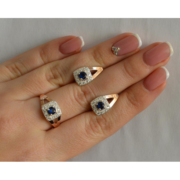 Серебряный гарнитур с золотыми пластинами (032)