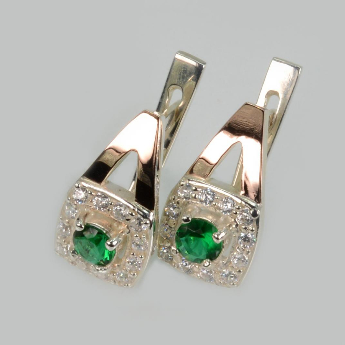 Серебряные серьги  с пластинами из золота (032с)