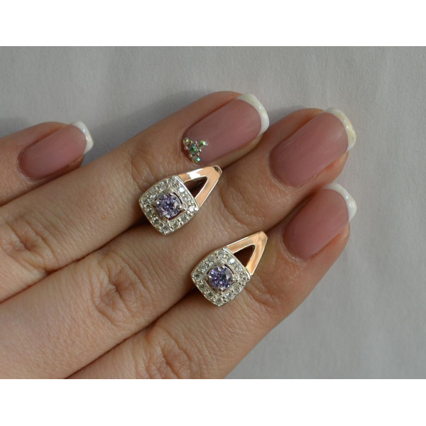 Серебряные серьги  с пластинами из золота (032с)