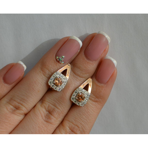 Серебряные серьги  с пластинами из золота (032с)