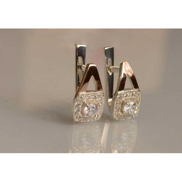 Серебряные серьги  с пластинами из золота (032с)