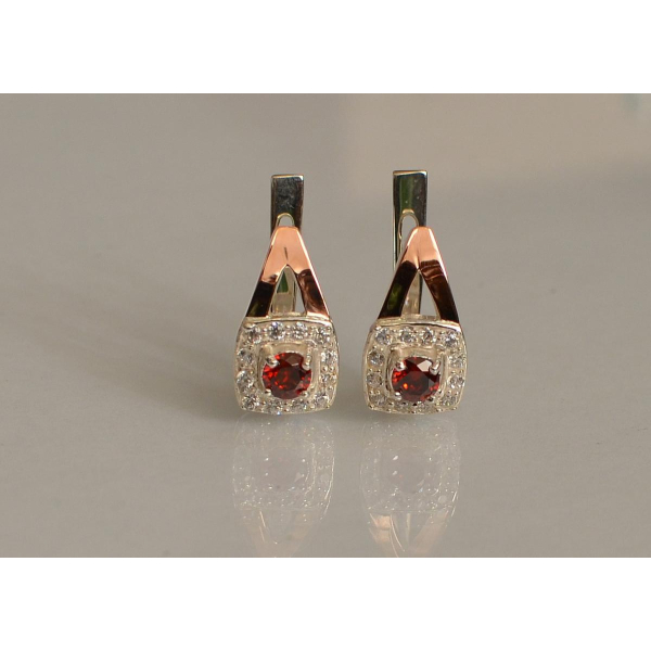 Серебряные серьги  с пластинами из золота (032с)