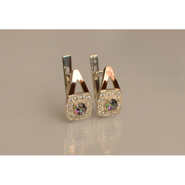 Серебряные серьги  с пластинами из золота (032с)