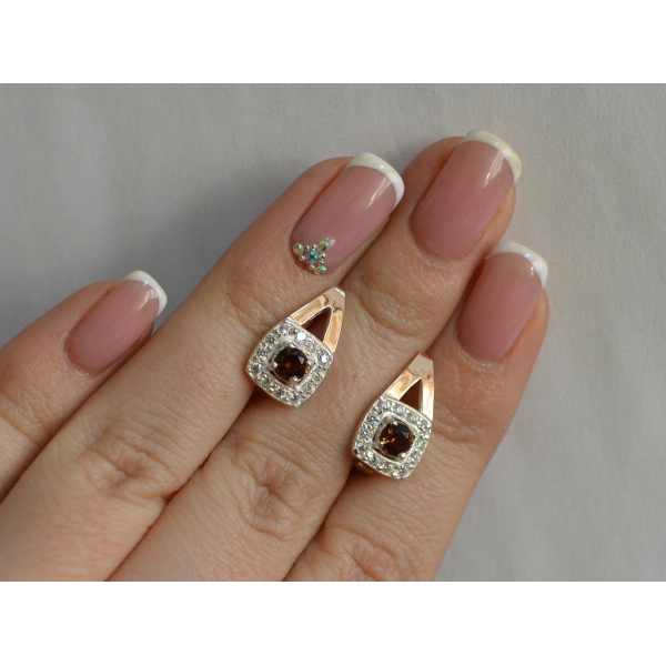 Серебряные серьги  с пластинами из золота (032с)