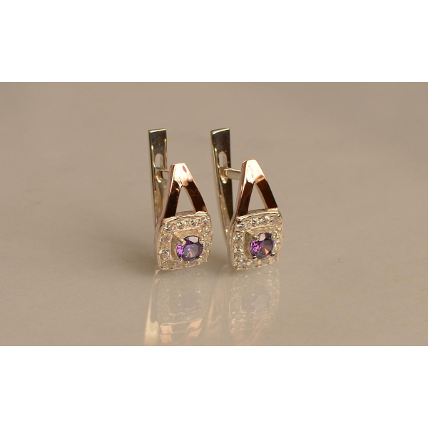 Серебряные серьги  с пластинами из золота (032с)