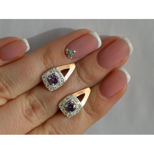 Серебряные серьги  с пластинами из золота (032с)