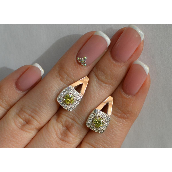 Серебряные серьги  с пластинами из золота (032с)