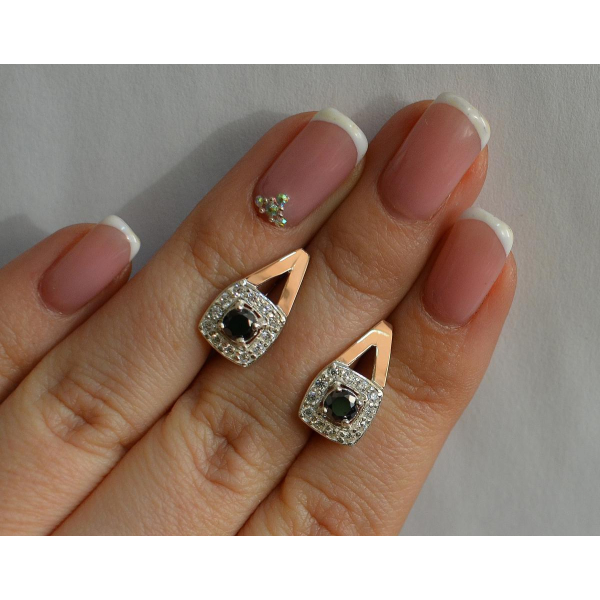 Серебряные серьги  с пластинами из золота (032с)