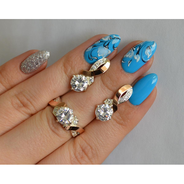 Серебряный комплект с золотыми накладками (033)