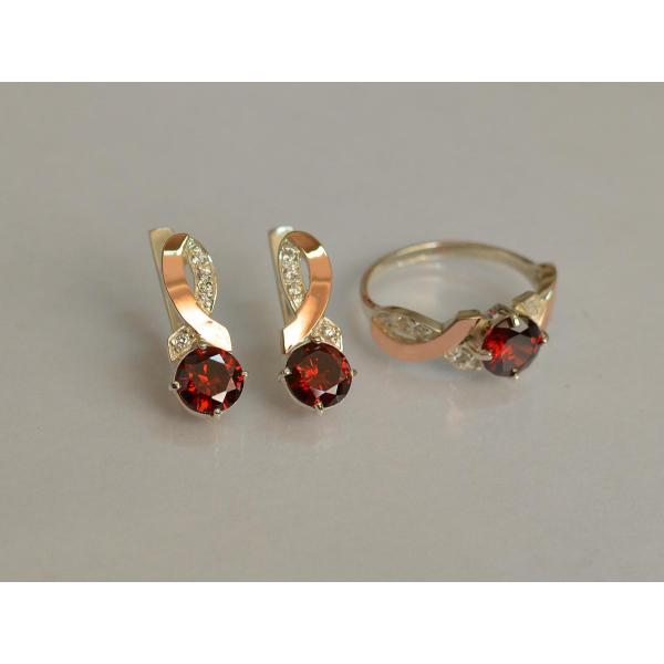 Серебряный комплект с золотыми накладками (033)