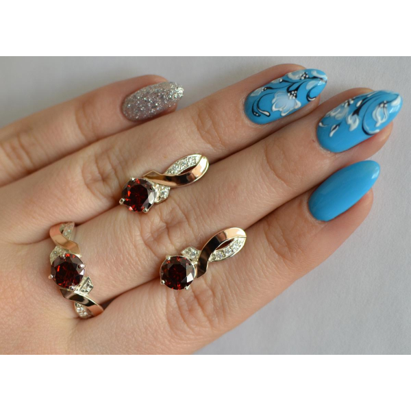 Серебряный комплект с золотыми накладками (033)