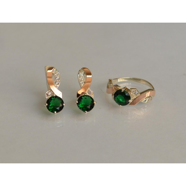 Серебряный комплект с золотыми накладками (033)