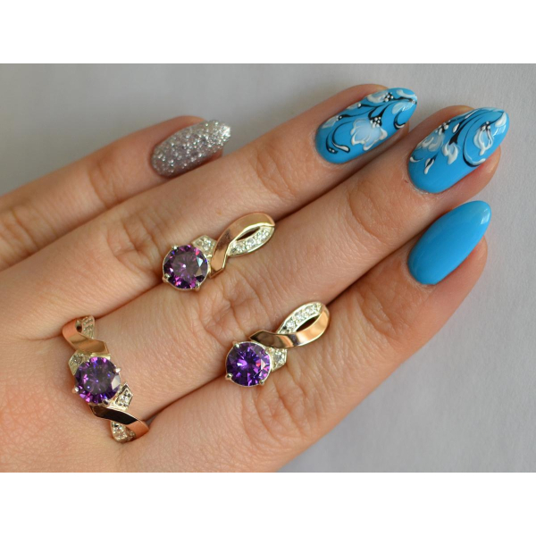 Серебряный комплект с золотыми накладками (033)