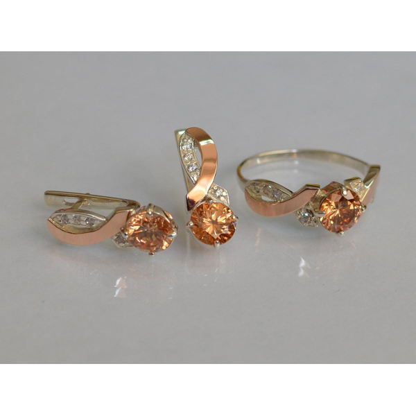 Серебряный комплект с золотыми накладками (033)