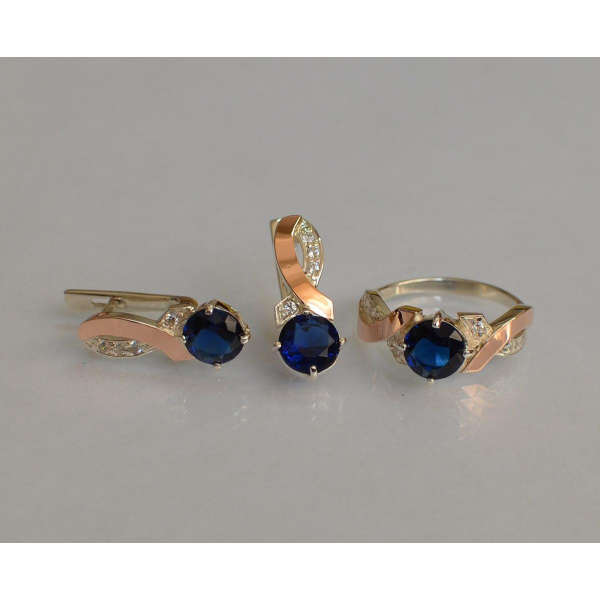 Серебряный комплект с золотыми накладками (033)