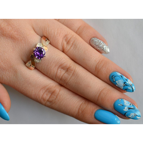 Кольцо серебряное с золотыми вставками (033к)