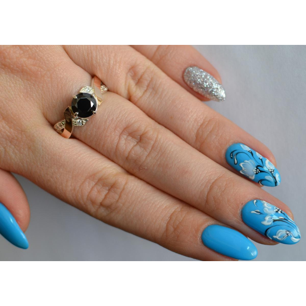 Кольцо серебряное с золотыми вставками (033к)