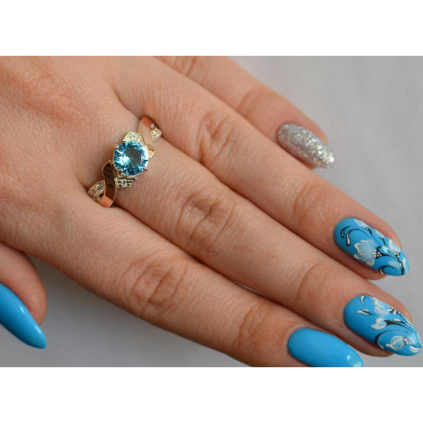 Кольцо серебряное с золотыми вставками (033к)