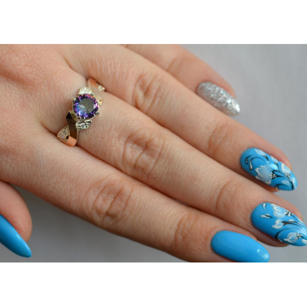 Кольцо серебряное с золотыми вставками (033к)