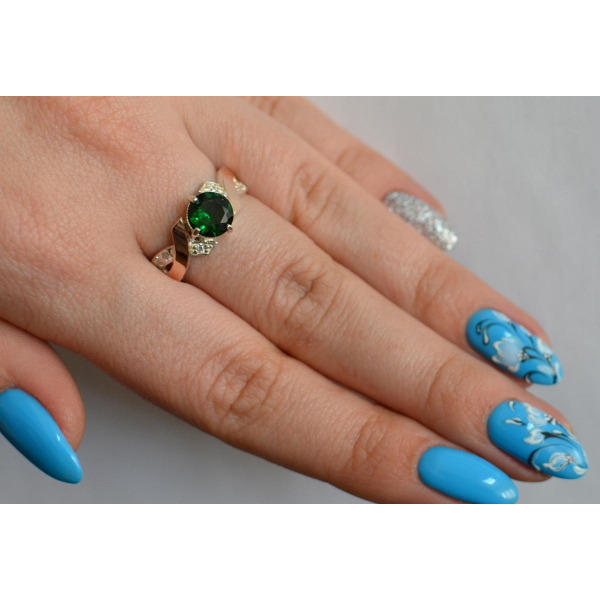 Кольцо серебряное с золотыми вставками (033к)