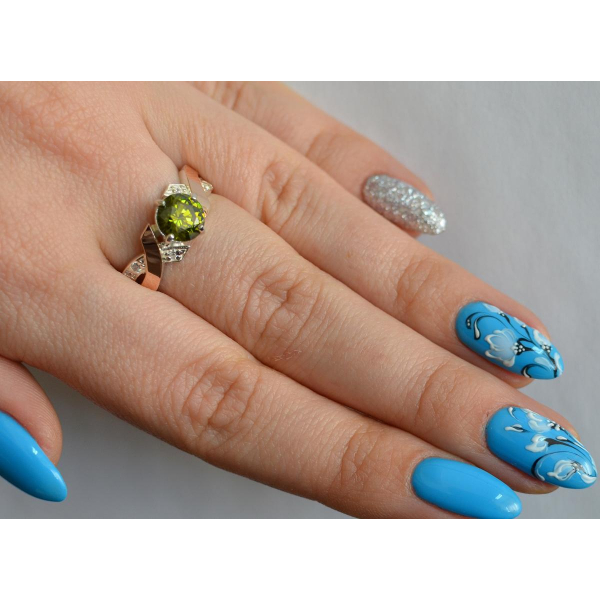 Кольцо серебряное с золотыми вставками (033к)