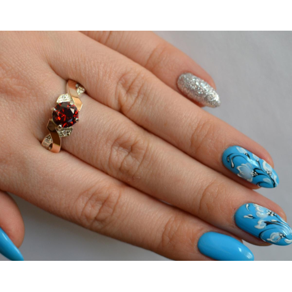 Кольцо серебряное с золотыми вставками (033к)