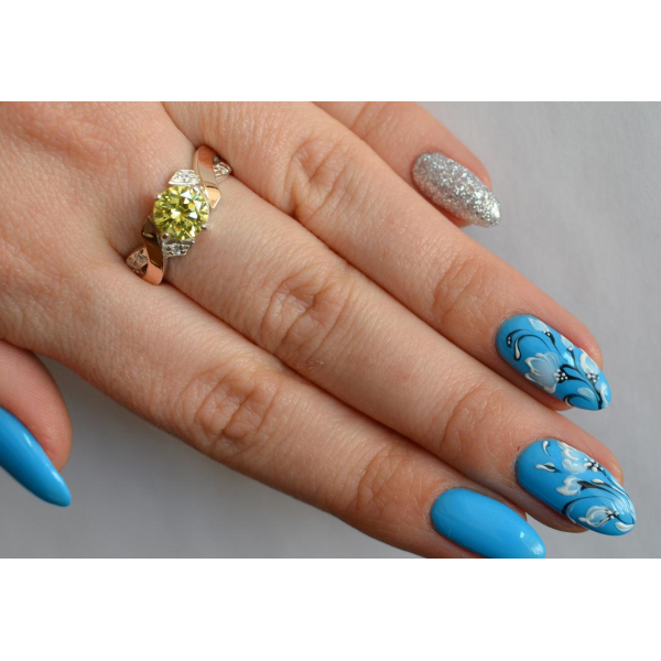 Кольцо серебряное с золотыми вставками (033к)